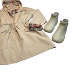 Polydeer New Beige Plaid Lined Hooded Raincoat/Boots 2X Set Drawstring Waist Tan Size XXL Photo 11