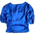 Flynn Skye  small blue satin puff sleeve button down ruched bodice vneck sexy top Photo 1