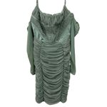 House Of CB Freyja Gathered Corset Dress Size M Sage Green Mesh & Satin Photo 13