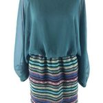 Hot & Delicious Boho Woven Blouson Dress Long Split Sleeves Green Photo 0