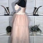 Forever 21 NWT Midi Corset Dress Satin Tiered Tulle Champagne/Blush Pink L Photo 6