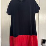 COS  Women's Navy Red Jersey Crew neck Cotton Hem A-Line Mini Dress Size Small Photo 4