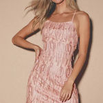 Lulus Making Magic Blush Pink Fringe Lace-Up Mini Dress NEW Women’s Medium Party Photo 0