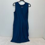 Betabrand  Faux-Wrap Dress Blue Opal Pockets Stretch Size L Photo 3