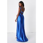 Lulus NWT  Perfectly Classy Royal Blue Satin Strappy Maxi Dress Banquet Sz XS Photo 2