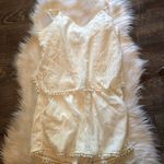 American Rag White Pom Pom Lace Crochet Romper Photo 0
