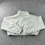 Qinsen Fleece Cropped Jacket Pullover Women's Size Small Cream Y2K Drawstring Tan Photo 9