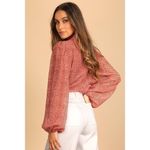 Lulus Womens  Positive Influences Blush Pink Dotted Long Sleeve Button-Up Top - X Photo 2