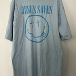 New glo 2X Jesus Saves dusty blue T shirt God’s love overcomes Photo 4