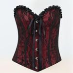 Gothic Coquette Black + Red High Detail Floral Lacey Corset Top Women's Size M Size M Photo 0