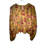 Melrose and Market Womens Mustard Floral Long Sleeve Fall Blouse Size Small Photo 2