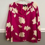 Theory Dark Pink Magenta Open V-Neck Top in Petal Print Silk Size Small Photo 0