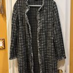 ZARA BLACK WHITE SILVER TWEED LIKE JACKET OPEN FRONT WITH FRAY LIKE FRINGE Photo 1