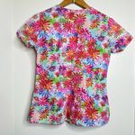 White Cross Colorful Floral Scrub Top No Size Tag (Small?) Nurse Medical Vet Pink Photo 3