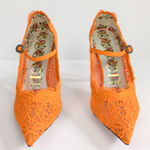 Gucci  Orange Virginia 95 mm Lace Pumps Mary Jane Pointed Toe Women's EU 37 US 7 Photo 5