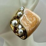 Square faux pearl rhinestone peach earrings Orange Photo 4