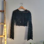 Tobi  Kiley Cropped Bell Sleeve Zip Back Lace Top Black S Photo 0