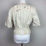 Elie Tahari  Wrap Jacket M Linen Beige Floral Applique Crop Short Sleeve‎ Photo 2