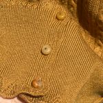 Simple Retro Scallop Trim Cable Knit Cardigan Sweater Tan Size M Photo 11