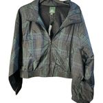 Wild Fable  Ladies Green Plaid Cropped Zip Up Windbreaker Jacket Long Sleeve Photo 0