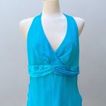 VTG Y2K Silk Halter Top Med/LG Blue Babydoll Ribbon Chiffon V Neck Coquette Photo 0