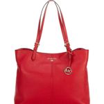Michael Kors NWT Lenox Pebble Logo Charm Embossed Large Crimson Red Tote Bag Photo 0