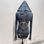 Y2K T Party Hoodie Mineral Wash Rhinestone Peace Slim Fit Size L USA Hippie Boho Gray Size L Photo 1
