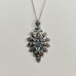 Stunning Aquamarine & White Zircon Marquise Pendant Necklace Sterling Silver 6CT Photo 1