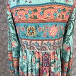 R. Vioimos Boho Maxi Dress M Turquoise Floral Paisley Tassel Tie Neck Hippie Size M Photo 4