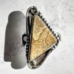 Picture Jasper Genuine Stone Sterling Silver Plated Ring Tan Photo 0