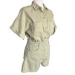 ZARA NWT  Green Denim Romper Shorts Collared Button Front Womens Small Photo 2