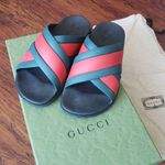 Gucci NEW Green Red Womens Chic Old Money Edgy Feminine Slide Sandals Size 38 Photo 0