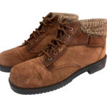 Rugged Outback Womens Brown Suede Ankle Boots Knit Cuffs Lace Up Size 6.5 Wide Photo 0