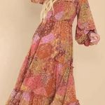 Altar'd State AURA maxi dress patchwork boho rust long sleeves smocked paisley stretchy Photo 5