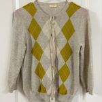 J.Crew Vintage Women's Cashmere Cardigan - Gray and Yellow Argyle Photo 0