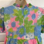 VTG 1960's Hawaiian Fashions Floral Maxi Dress Empire Waist Ruffle small Blue Photo 6