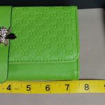 Leather Wallet Lime Green Embossed Faux Snap Closure Decorative Bee Accent Photo 2