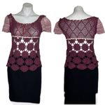 CROCHETED Lace Short Sleeve Top Mixed Stitch Burgundy Pink Photo 5