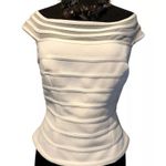 Cache  White Sheer Mesh OTTOMAN Event Top Lined New Off Shoulder $138 NWT Wedding Photo 3