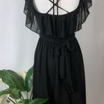 Akualani Black Sleeveless Ruffle Top Lace Up Back Knee Length Dainty Dress Small Photo 3