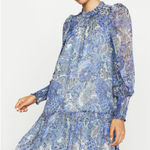 Marie Oliver  Silk Mini Dress Size Large Paisley Ruffle Boho Chic Coastal Cowgirl Photo 0