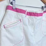 Loft Ann Taylor  Stretch White Denim Skirt Women’s Size 6 Pink Gingham Trim Photo 1