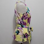 Ann Taylor Factory Yellow Floral Belted Halter Satin Tank Top – Size 2 Pink Photo 3