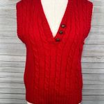 B.I. GEAR Vintage Cable Knit Shetland Wool Sweater Vest Buttoned V Neck Red Photo 0