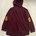 Blu Pepper  Women's Full Zip Hooded Flannel Jacket Red Plaid Top Elbow Pa… Photo 5