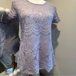 Maurice's  lace blouse top shirt size medium lavender lace sheer short sleeves Photo 7