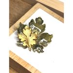 Vintage Leaf Brooch Pin Gold & Green Enamel Photo 5