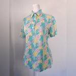 Vintage ‘90s David Smith Pastel Cottagecore Print Short Sleeve Polo Shirt Green Size M Photo 1