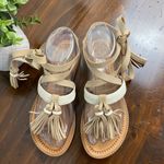 Chinese Laundry  Boho Cream Leather Giordana Lace Up Flat Sandal Size 6.5 Tassels Photo 2