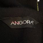 Vintage 90s Y2K Angora Tie Front Cardigan Sweater Black Lime Green Floral Large Photo 7